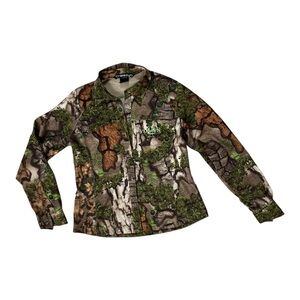 Treezyn Vixyn Womens Small Button Up Short Camping Hunting Camo Long Sleeve READ
